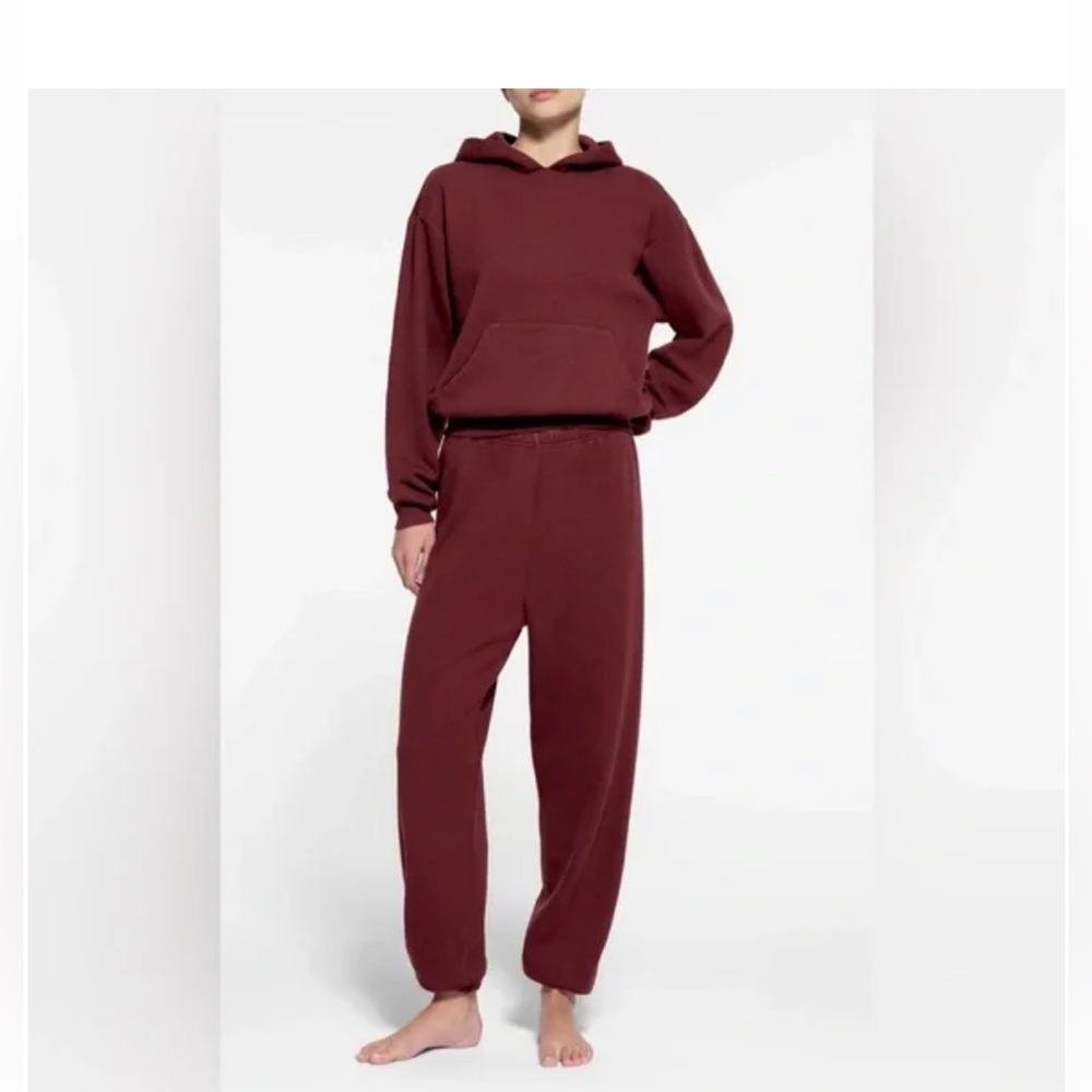 SKIMS Maroon Oxblood Cotton Fleece Hoodie Sweatpants Matching Set